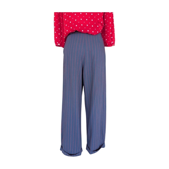 Vintage 80s LizSport by Liz Claiborne Navy and Red Pinstripe High  Rise Pants 10 - Picture 9 of 10